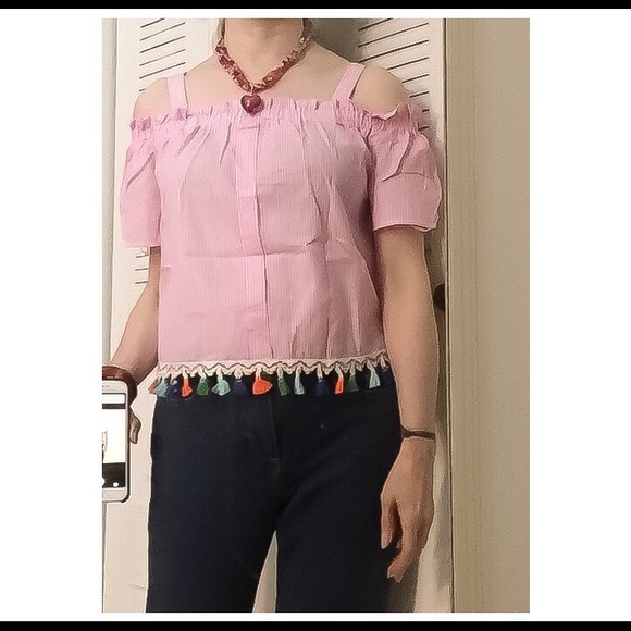 Pink White Off Shoulder Top - Picture 5 of 10